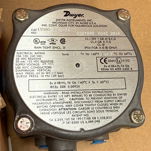 Dwyer – 1950G-20-B-24 – Explosion-Proof Differential Pressure Switch
