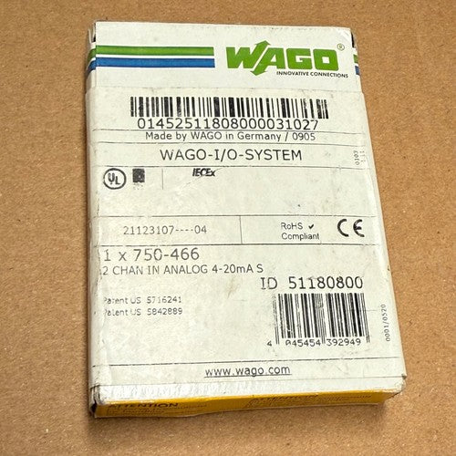 WAGO – 750-466 – 2-Channel Analog Input Module (4–20 mA, Single-Ended)