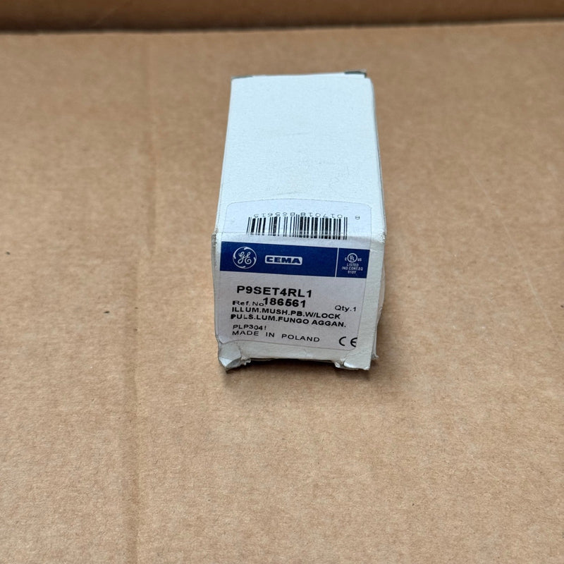 GE / P9 – P9SET4RL1 – Red Mushroom Push‑Pull Pushbutton, Ø40 mm Panel Switch