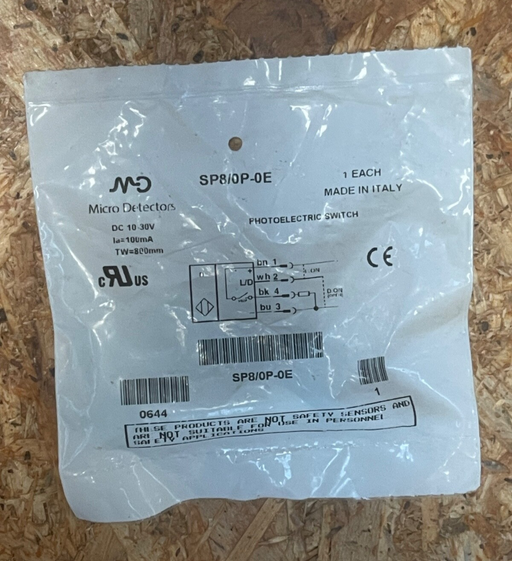 Micro Detectors – SP8/0P‑0E – M18 Tubular Diffuse Photoelectric Sensor (PNP)