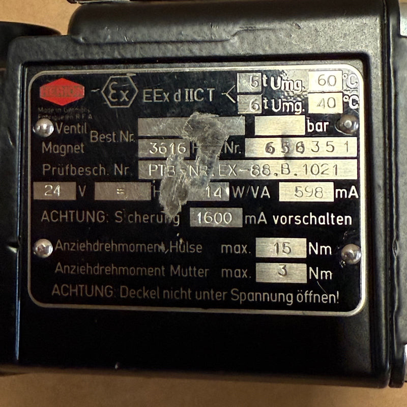 Herion – PTB-Nr. Ex-88.B.1021 – Explosion-Proof Solenoid Coil / Solenoid Valve