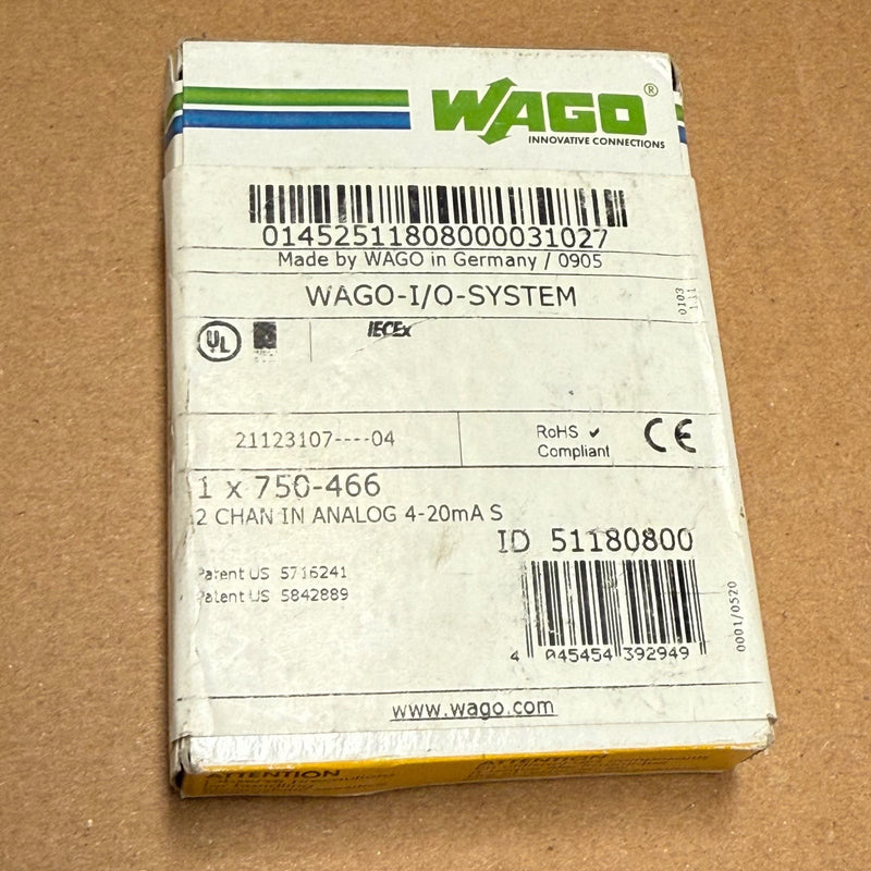 WAGO – 750-466 – 2-Channel Analog Input Module (4–20 mA, Single-Ended)