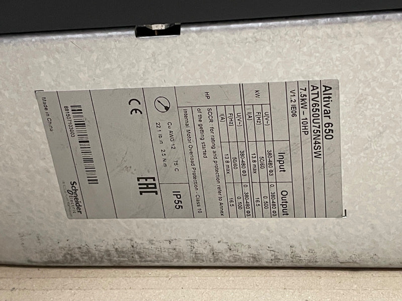 Schneider Electric – ATV650U75N4SW – Altivar Process 7.5 kW VFD 380‑480 V IP55