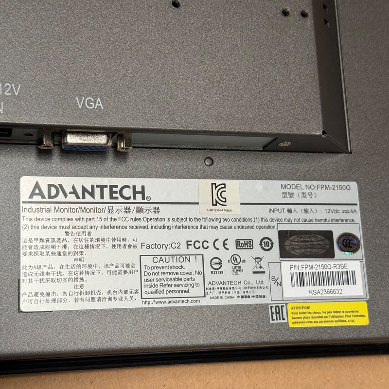 Advantech – FPM-2150G-R3BE – 15" XGA Industrial TFT LCD Flat Panel Monitor