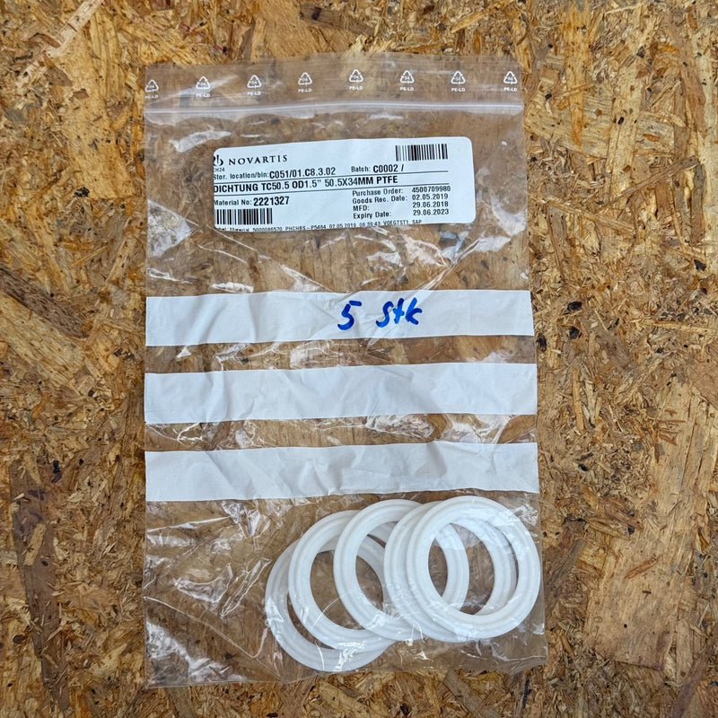 5PCs Novartis – 2221327 (TC50.5 OD1.5" PTFE) – Sanitary Tri-Clamp Gasket