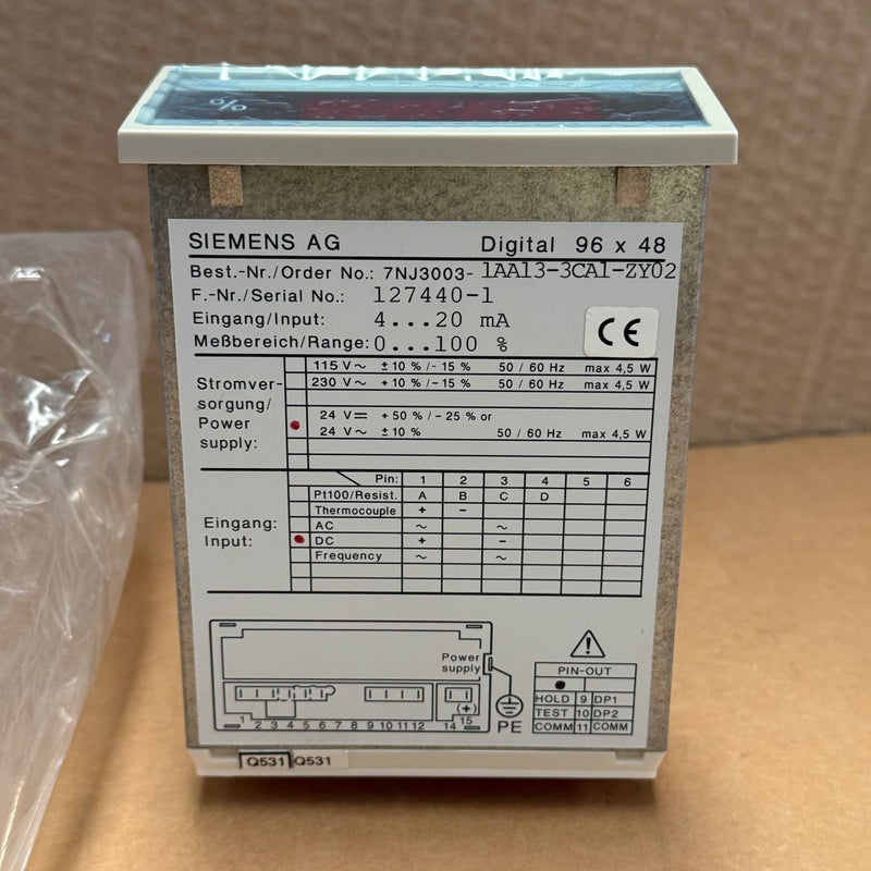 Siemens – 7NJ3003-1AA13-3CA1-ZY02 – Digital Indicator / Panel Meter