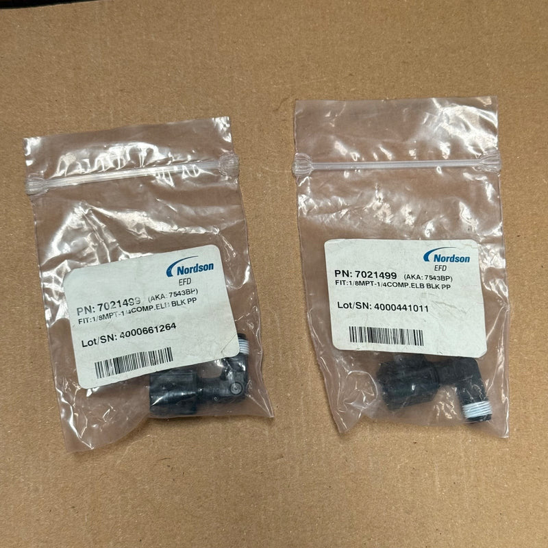 2PCs Nordson EFD – 7021499 – Elbow Tube Fitting 1/8 NPT to 1/4 Compression