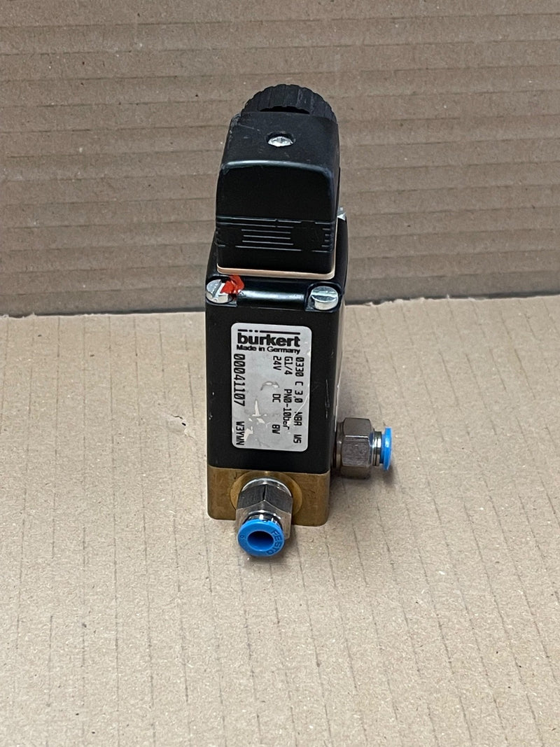 Burkert 00041107 0330C G1/4 24V Solenoid Valve – 3/2‑Way Direct‑Acting Pneumatic