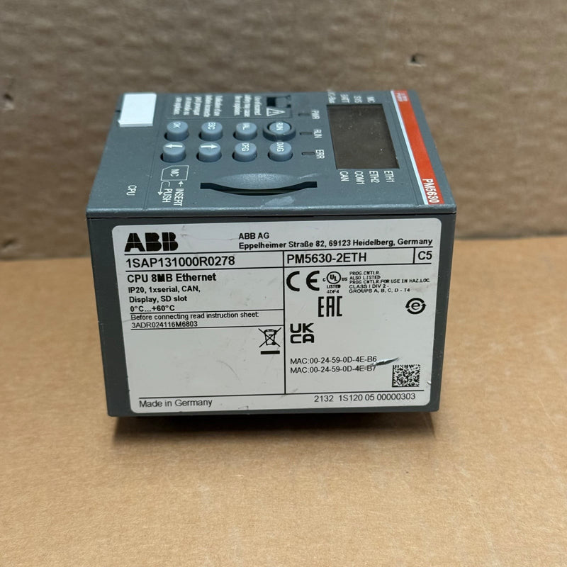 ABB – 1SAP131000R0278 / PM5630-2ETH – AC500 Processor Module