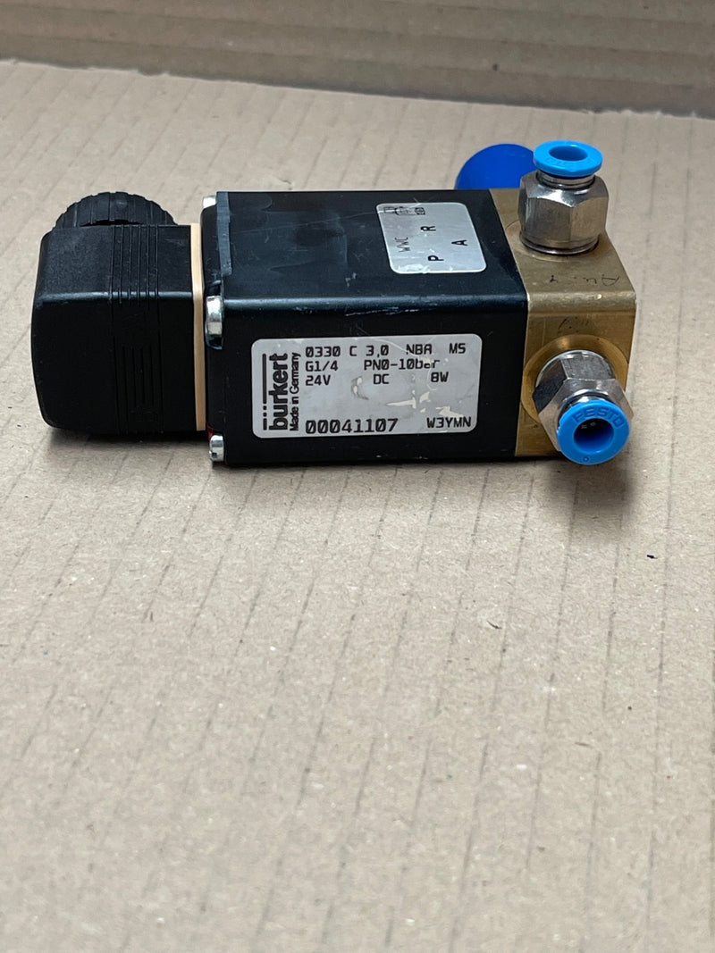 Burkert 00041107 0330C G1/4 24V Solenoid Valve – 3/2‑Way Direct‑Acting Pneumatic