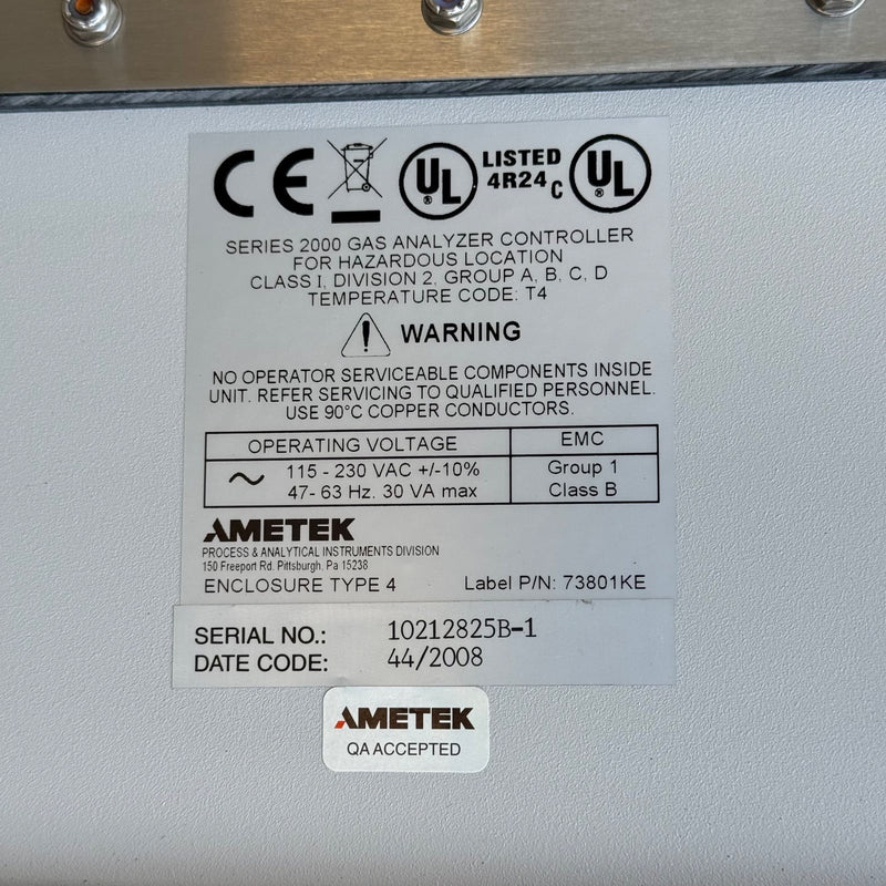 AMETEK Thermox – Series 2000 – Flue Gas Analyzer Controller with Cabinet Cooler
