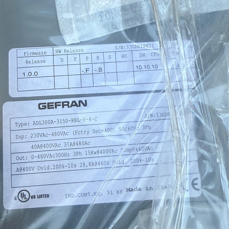 Gefran – ADL300A-3150-KBL-F-4-C – Series ADL300 Lift Flux Vector Inverter