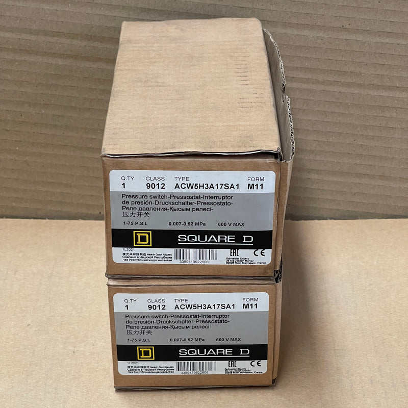 SQUARE D, ACW5H3A17SA1, Pressure Switch 1-75 P.S.I. 0.007-0.52 MPa 600 V MAX