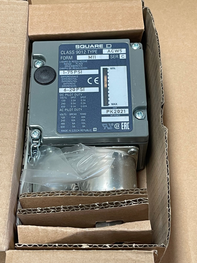SQUARE D, ACW5H3A17SA1, Pressure Switch 1-75 P.S.I. 0.007-0.52 MPa 600 V MAX